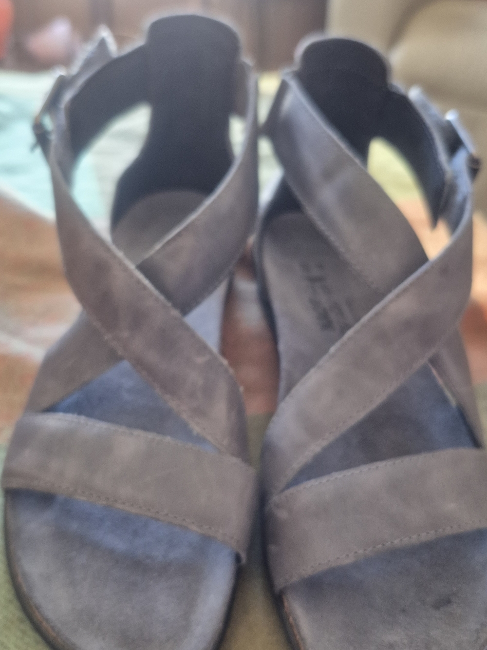 Naot Gray Leather Crisscross Sandals